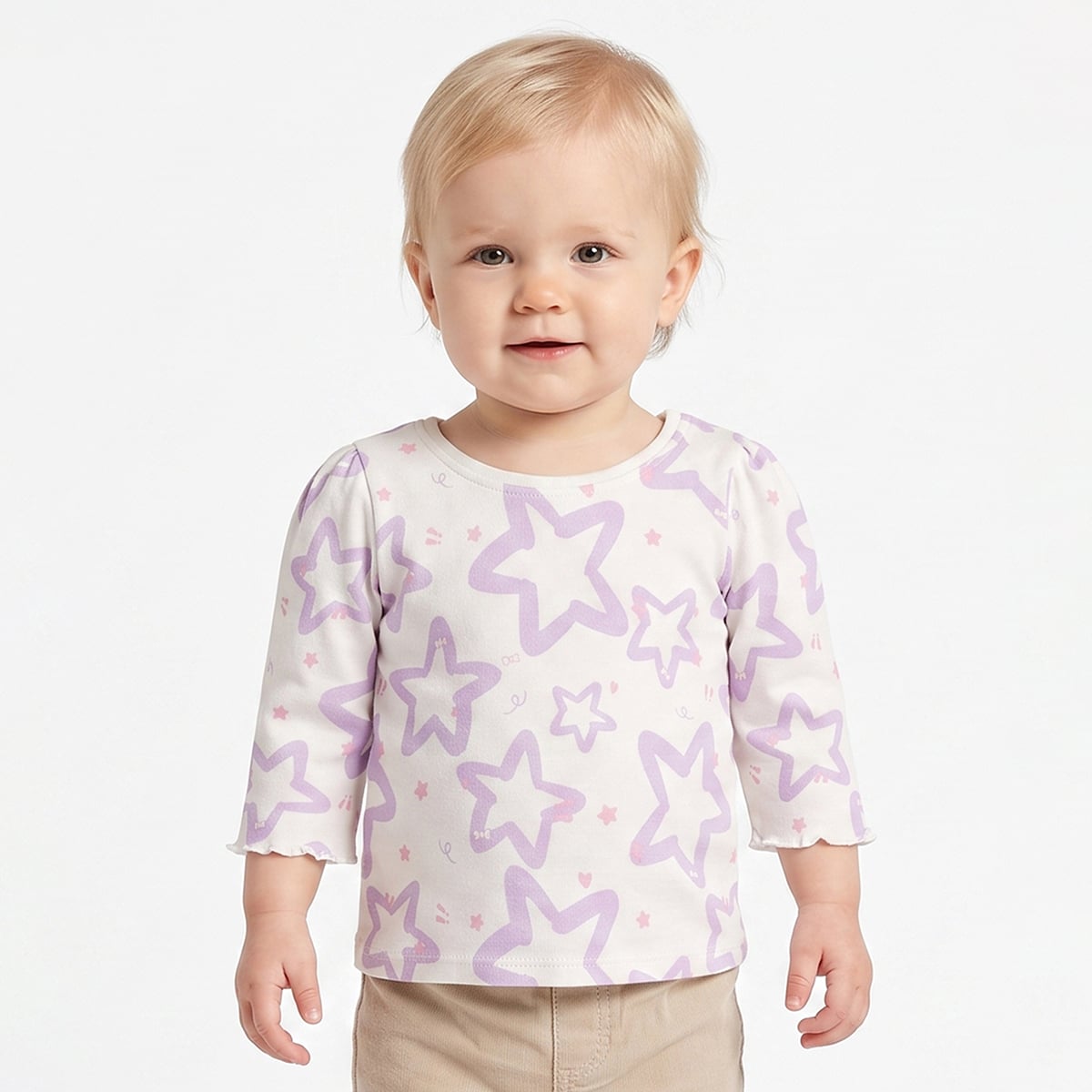 Baby Girls Yellow And Off White Cotton Blend Bow And Star Printed Tops Pack of 2 Regular Fit Casual Wear