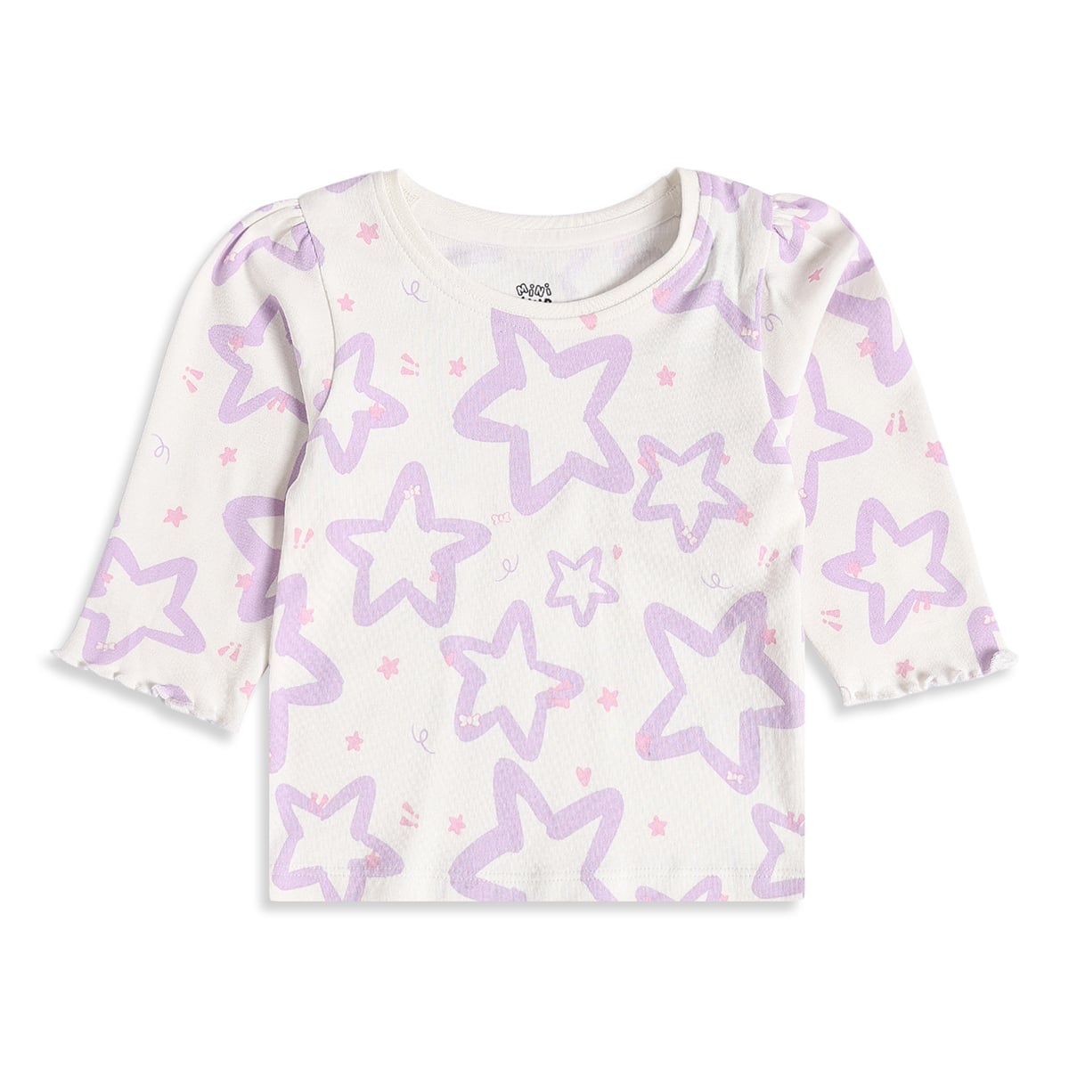 Baby Girls Yellow And Off White Cotton Blend Bow And Star Printed Tops Pack of 2 Regular Fit Casual Wear