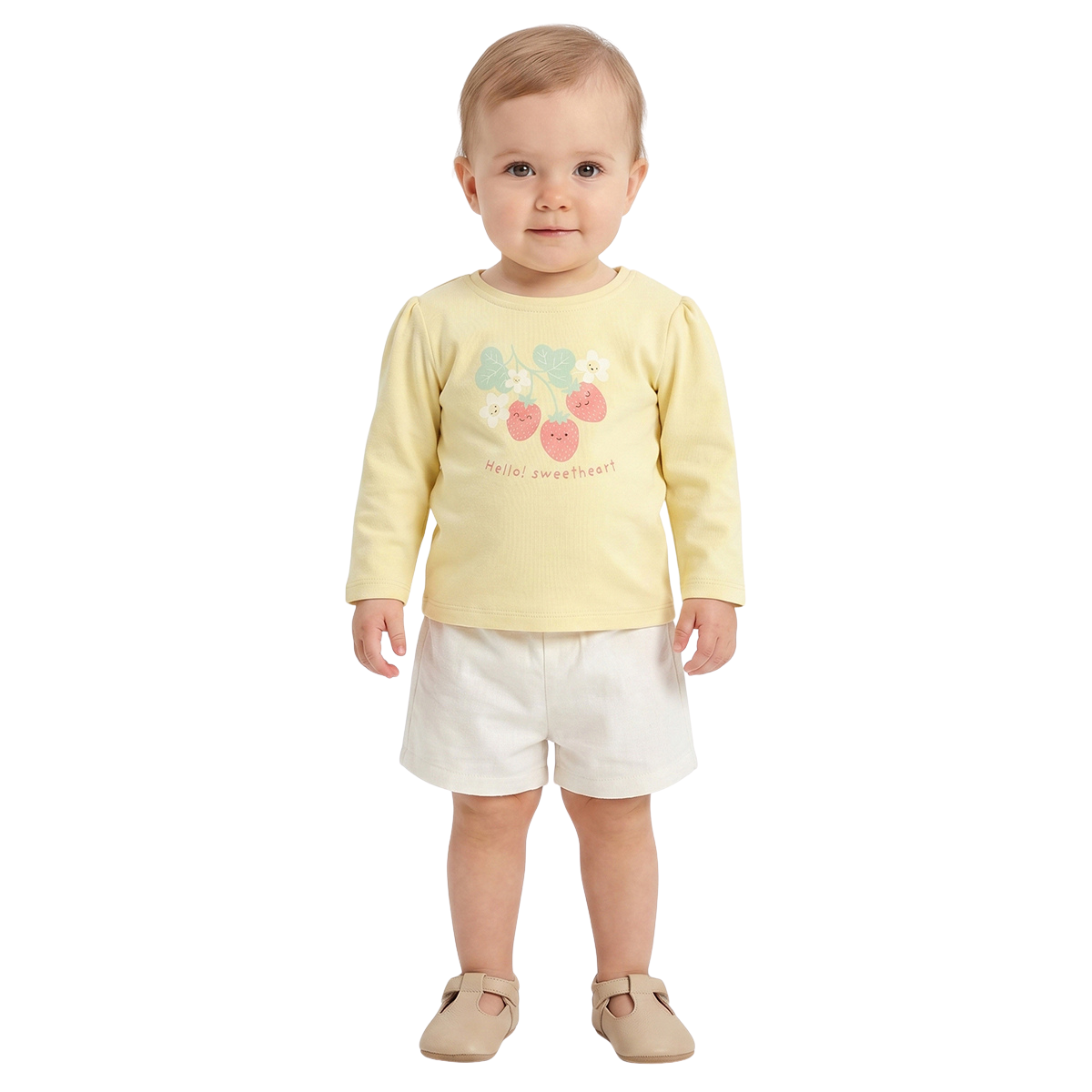 Baby Girls Yellow and Off White Cotton T Shirt Pack of 2 Regular Fit