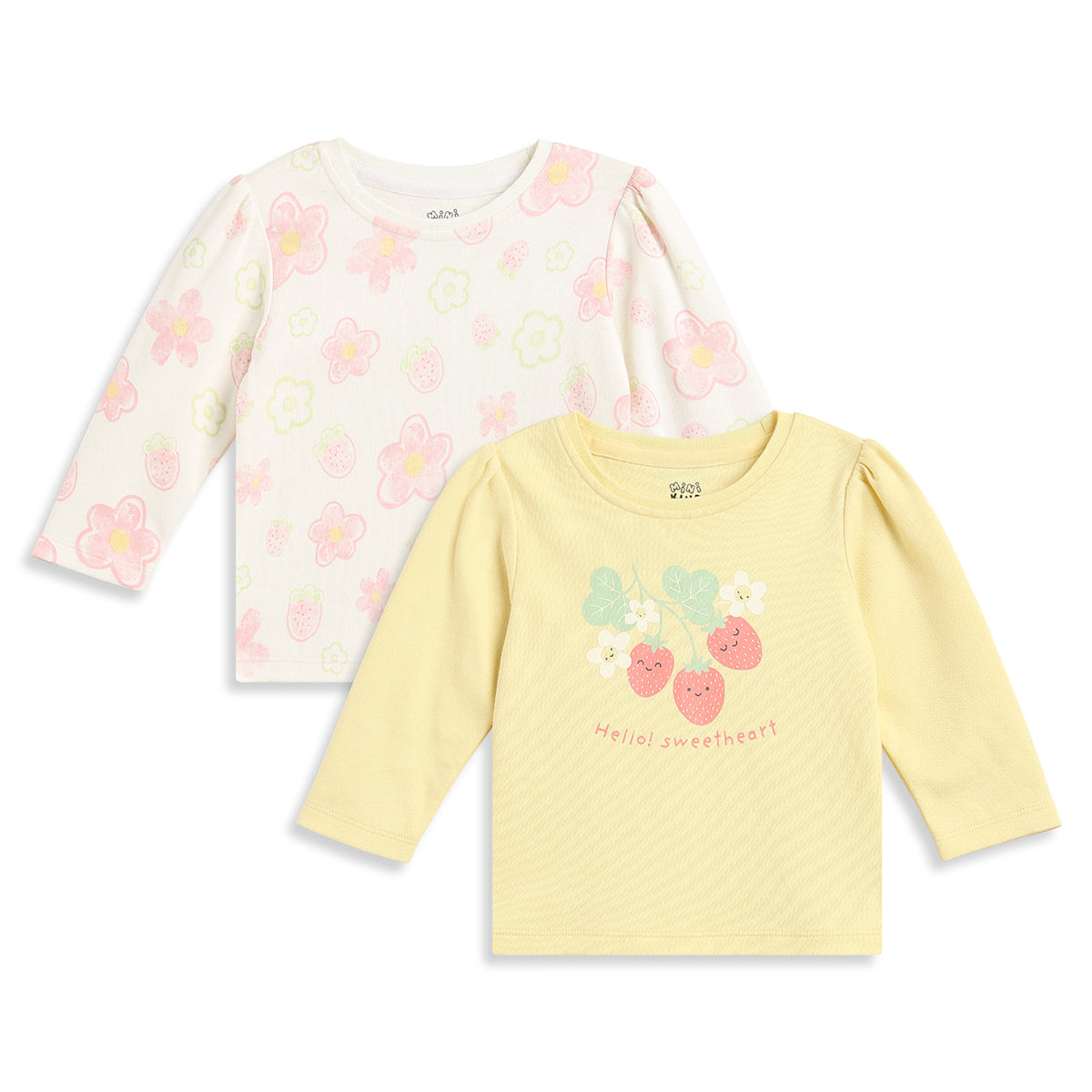 Baby Girls Yellow and Off White Cotton T-Shirt Pack of 2 Regular Fit.