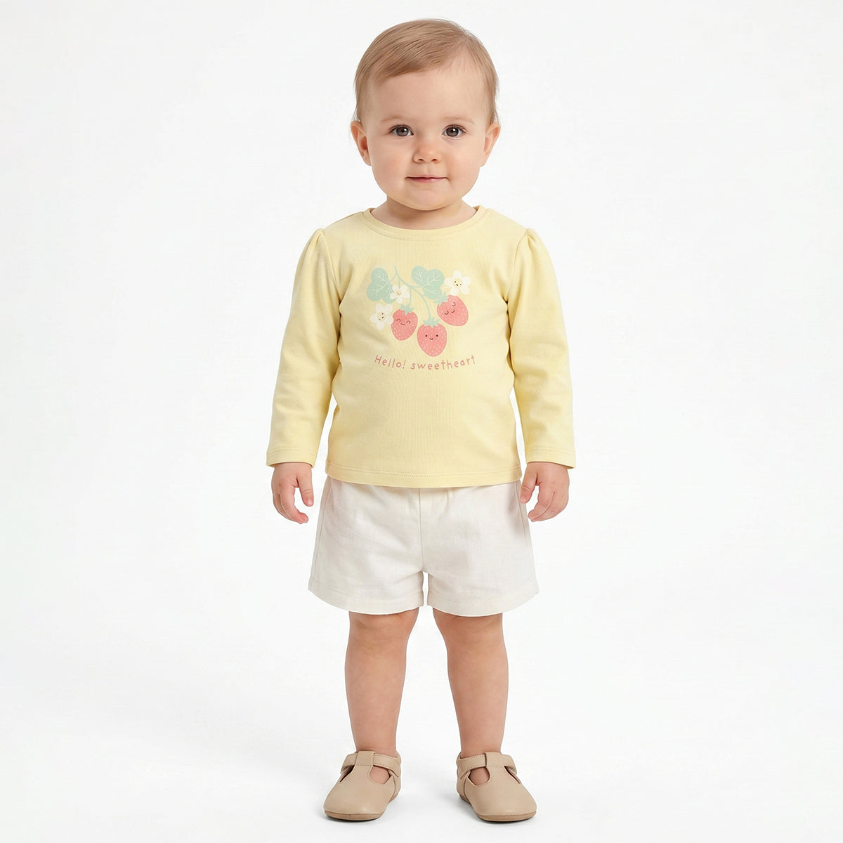 Baby Girls Yellow and Off White Cotton T-Shirt Pack of 2 Regular Fit.