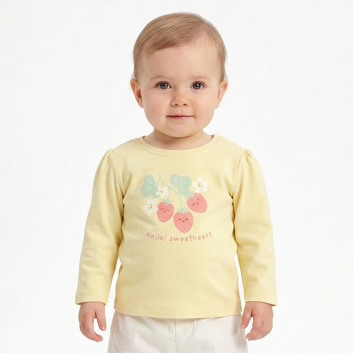 Baby Girls Yellow and Off White Cotton T-Shirt Pack of 2 Regular Fit.