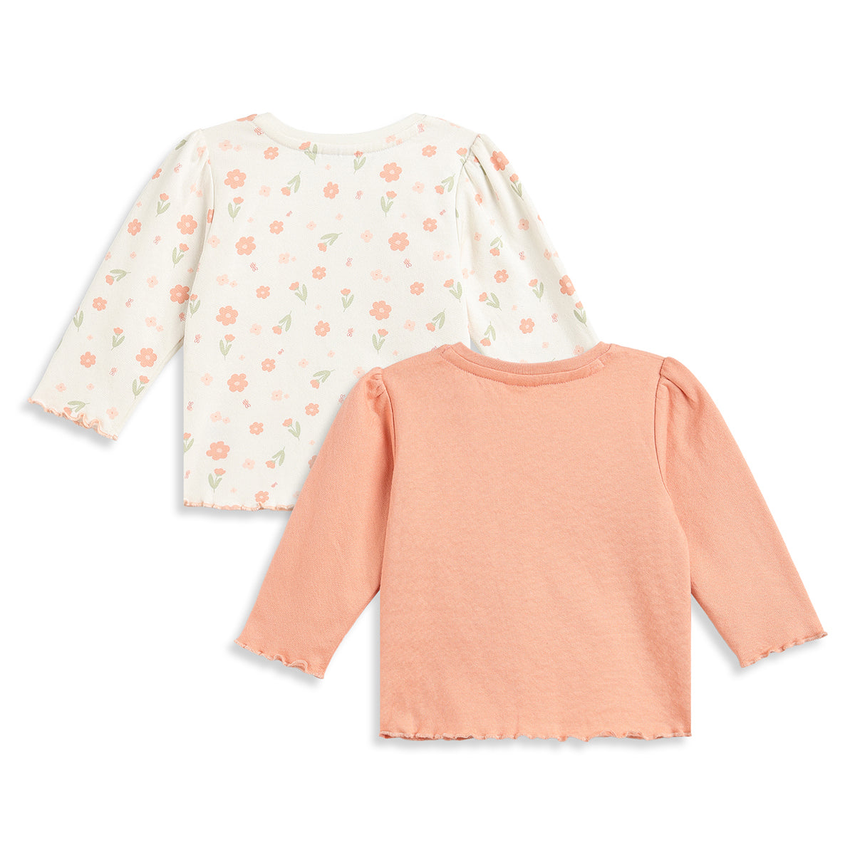 Baby Girls Peach and Off White Cotton T-Shirt Pack of 2 Regular Fit.