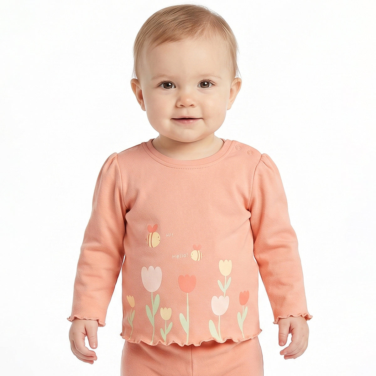 Baby Girls Peach and Off White Cotton T-Shirt Pack of 2 Regular Fit.