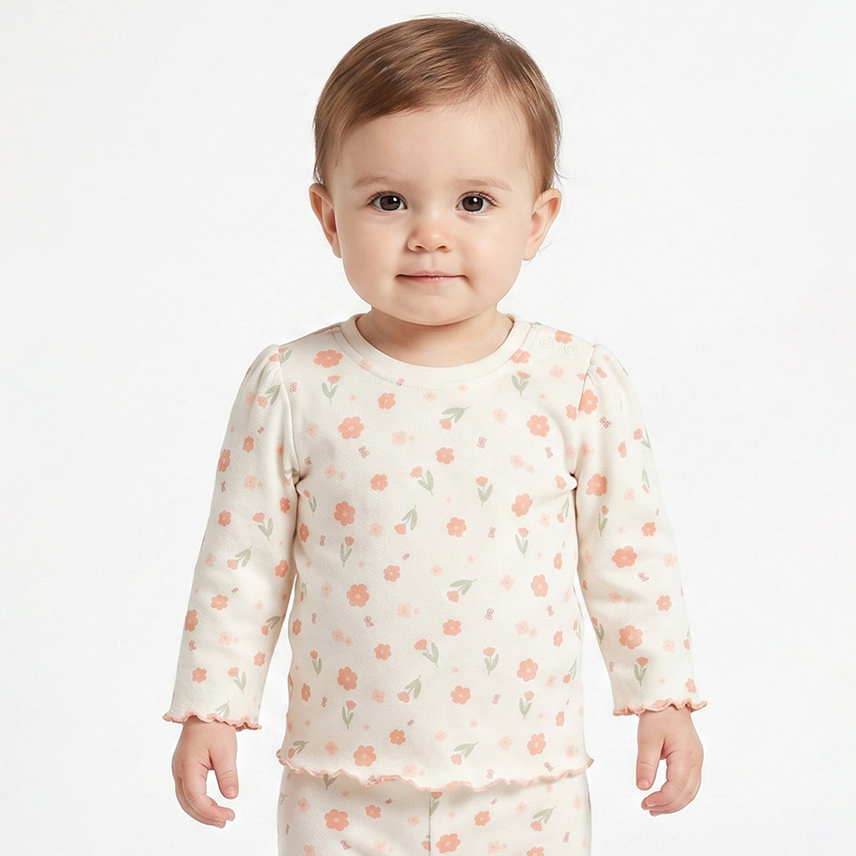 Baby Girls Peach and Off White Cotton T-Shirt Pack of 2 Regular Fit.