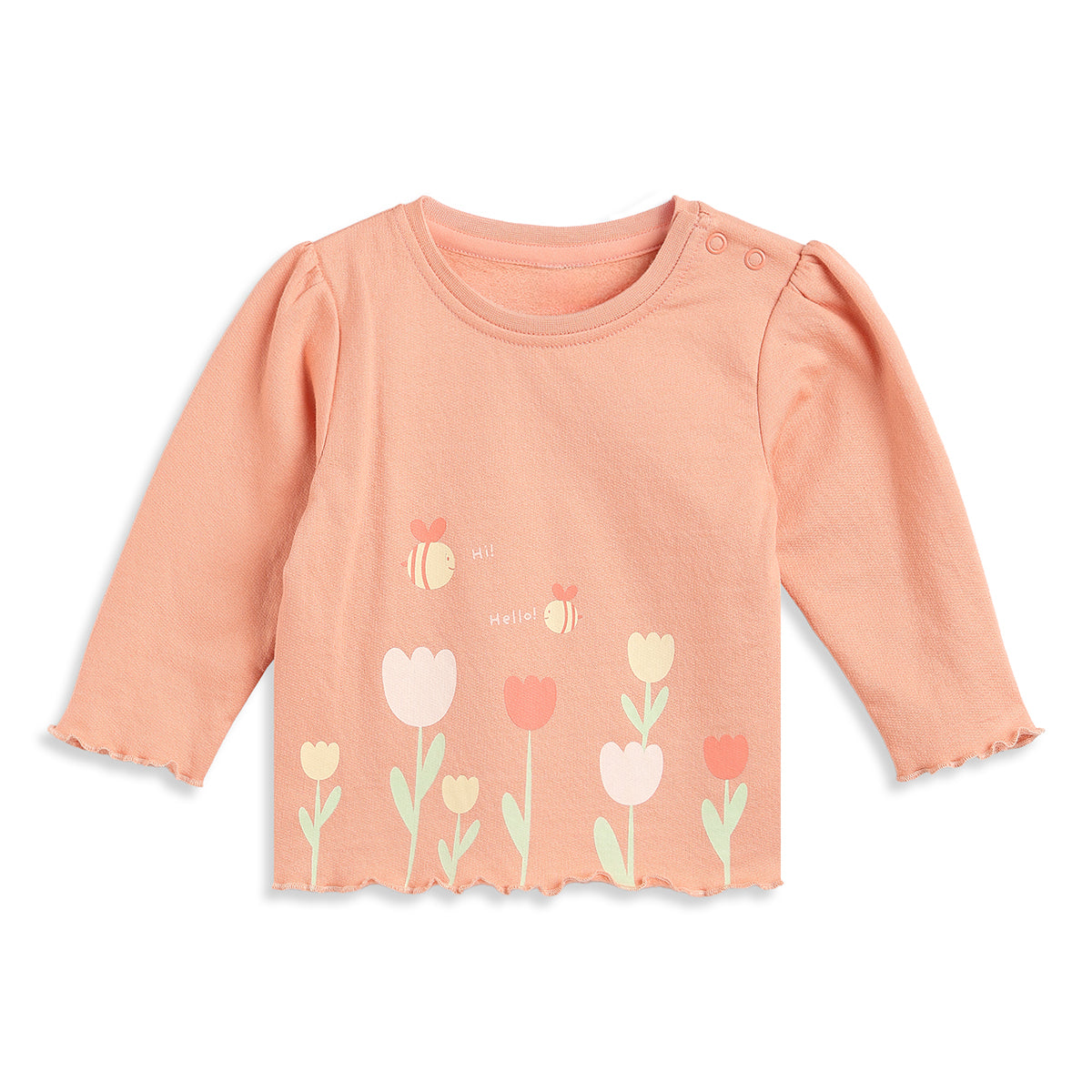 Baby Girls Peach and Off White Cotton T-Shirt Pack of 2 Regular Fit.