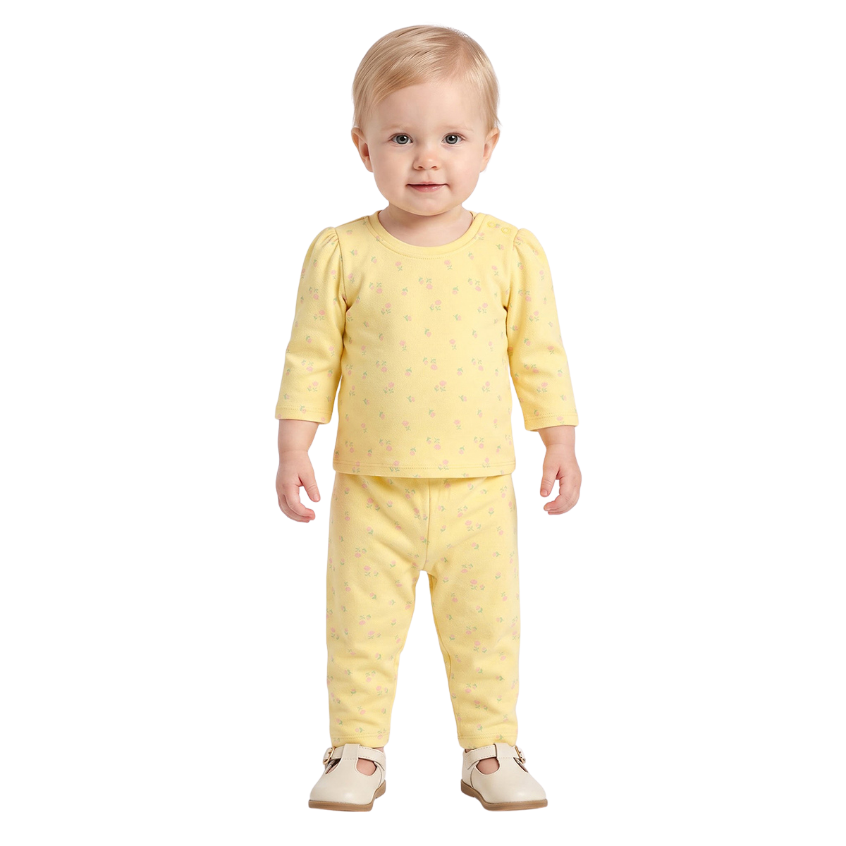 Baby Girls Yellow and Mint Green Cotton T Shirts Pack of 2 Regular Fit