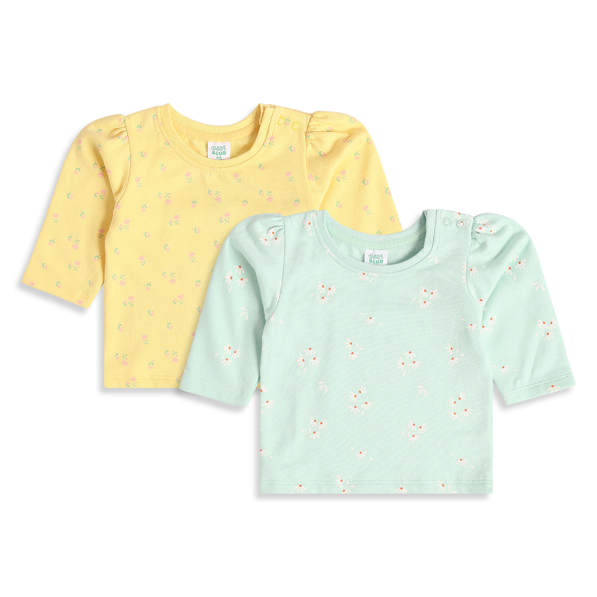 Baby Girls Yellow and Mint Green Cotton T-Shirts Pack of 2 Regular Fit Casual Wear