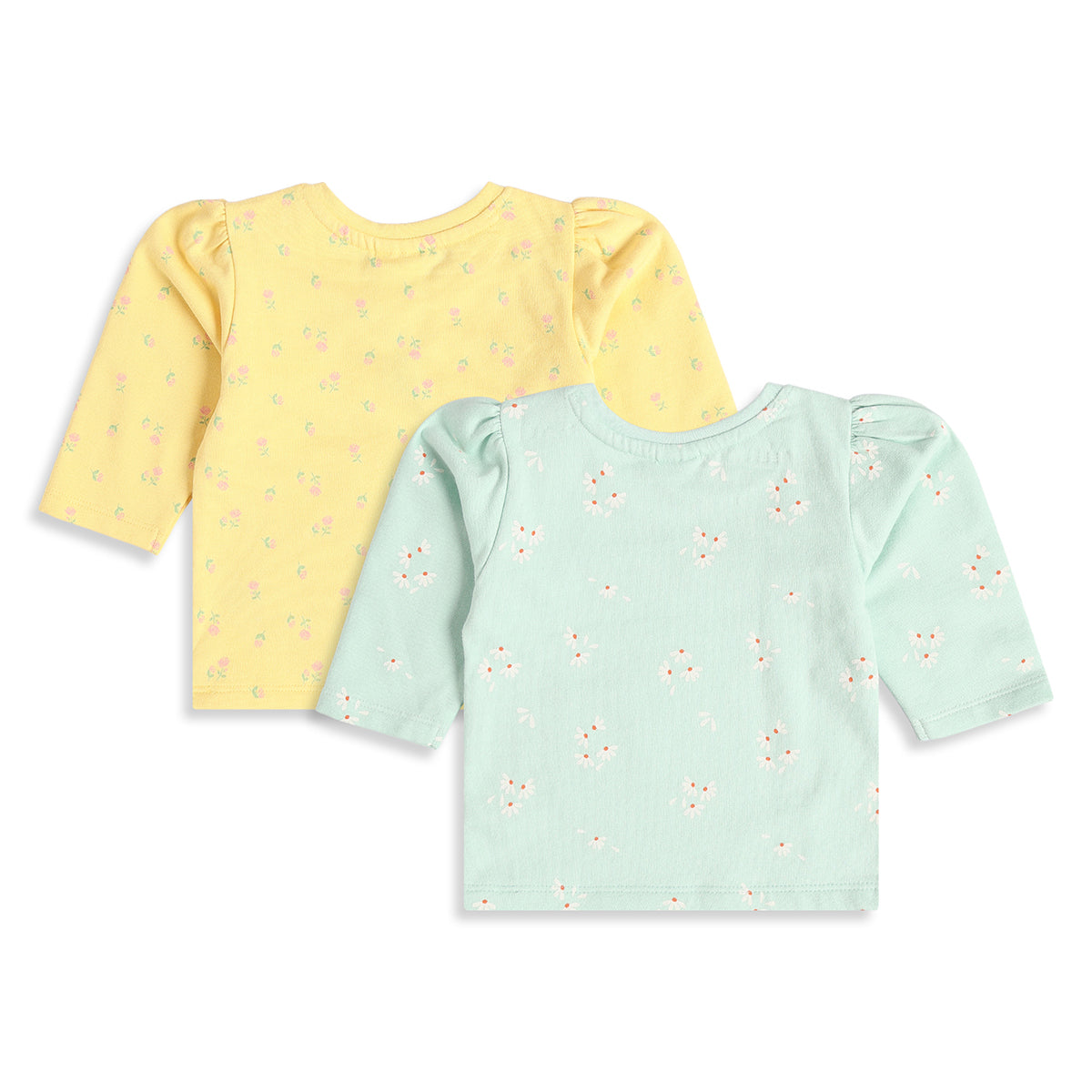 Baby Girls Yellow and Mint Green Cotton T-Shirts Pack of 2 Regular Fit Casual Wear