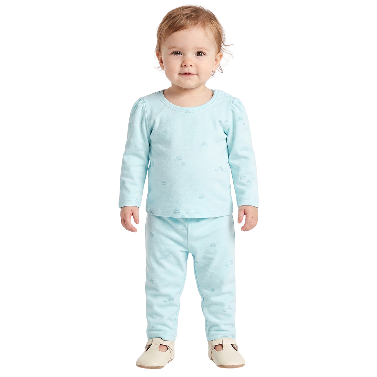 Baby Girls Cream and Light Blue Cotton T Shirts Pack of 2 Regular Fit