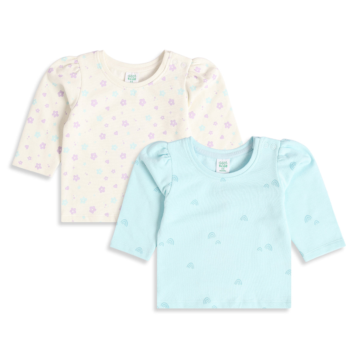 Baby Girls Cream and Light Blue Cotton T-Shirts Pack of 2 Regular Fit Casual Wear