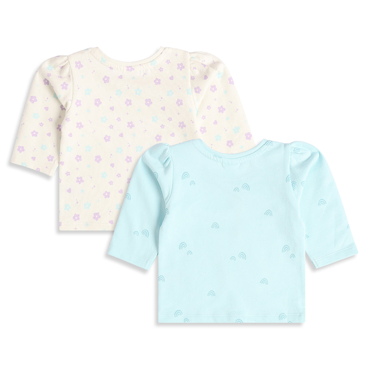 Baby Girls Cream and Light Blue Cotton T-Shirts Pack of 2 Regular Fit Casual Wear