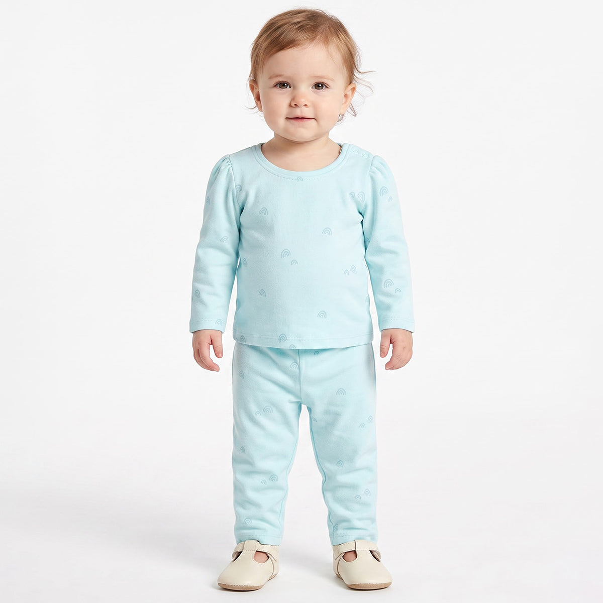 Baby Girls Cream and Light Blue Cotton T-Shirts Pack of 2 Regular Fit Casual Wear