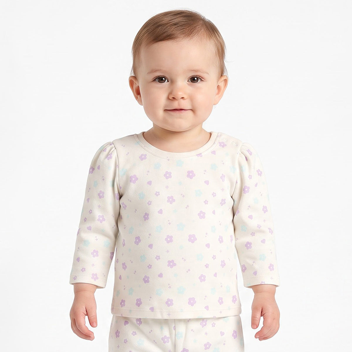 Baby Girls Cream and Light Blue Cotton T-Shirts Pack of 2 Regular Fit Casual Wear