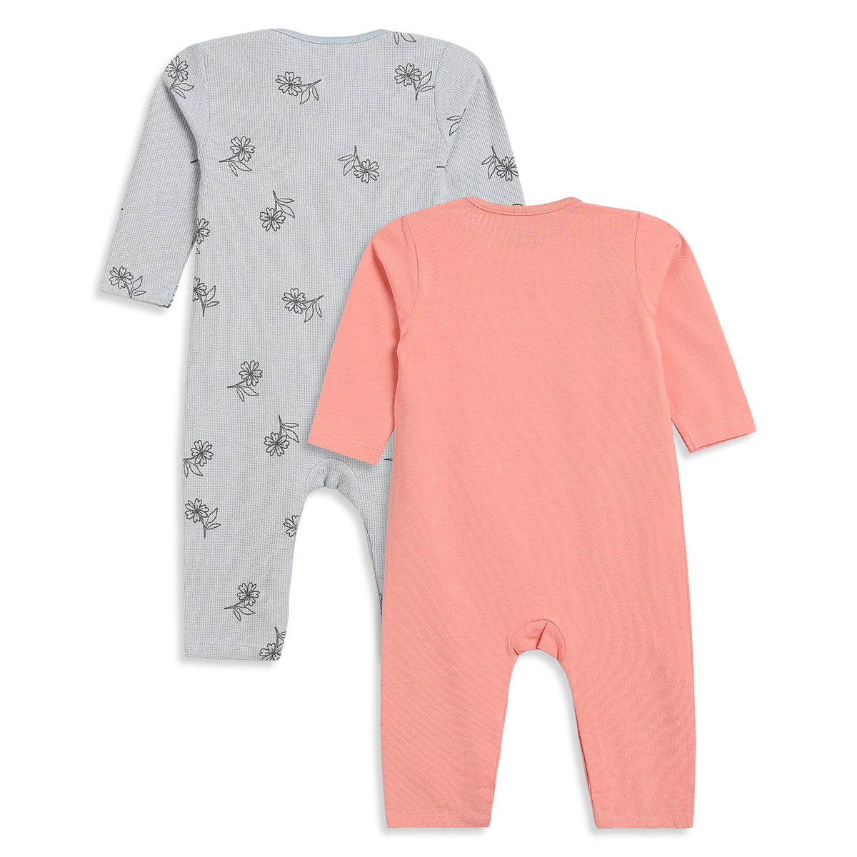 Girls Grey Coral Cotton Sleepsuits Pack of 2 Regular Fit Sleepwear