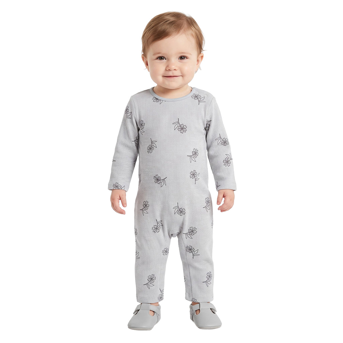 Girls Grey Coral Cotton Sleepsuits Pack of 2 Regular Fit Sleepwear