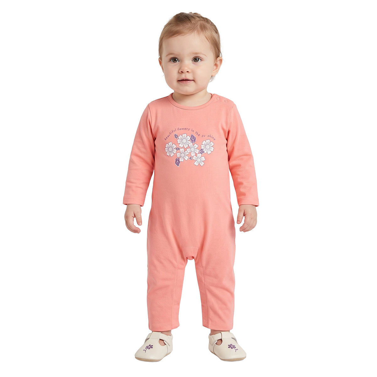 Girls Grey Coral Cotton Sleepsuits Pack of 2 Regular Fit Sleepwear