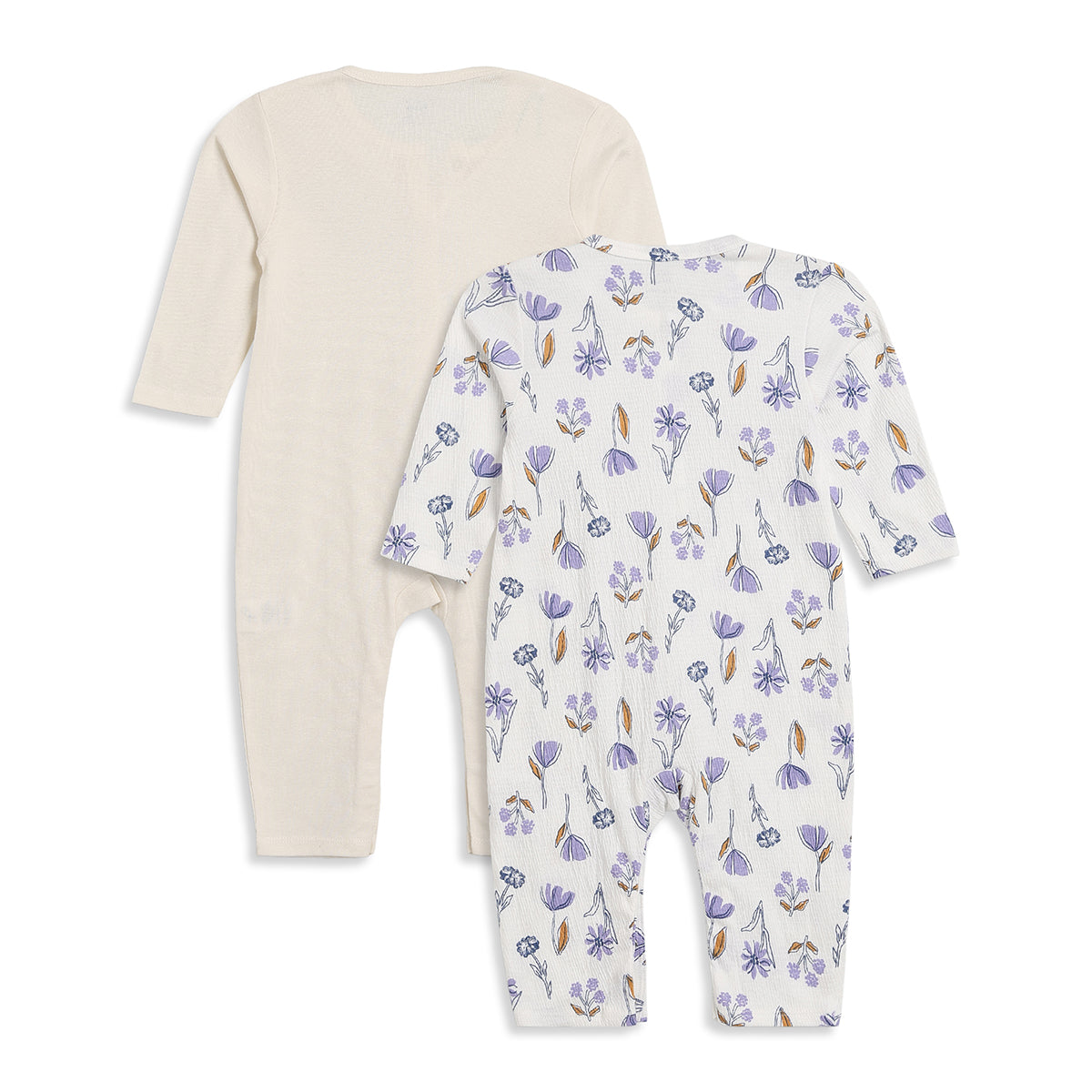 Girls Cream Floral Cotton Sleepsuits Pack of 2 Regular Fit Sleepwear