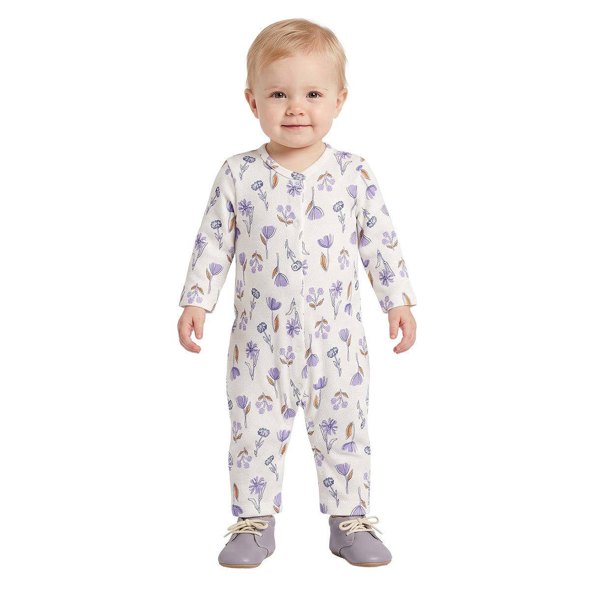 Girls Cream Floral Cotton Sleepsuits Pack of 2 Regular Fit Sleepwear