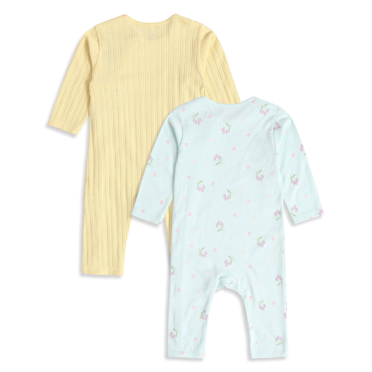 Baby Girls Yellow And Mint Green Cotton Blend Cherry And Floral Printed Rompers Pack of 2 Regular Fit Casual Wear