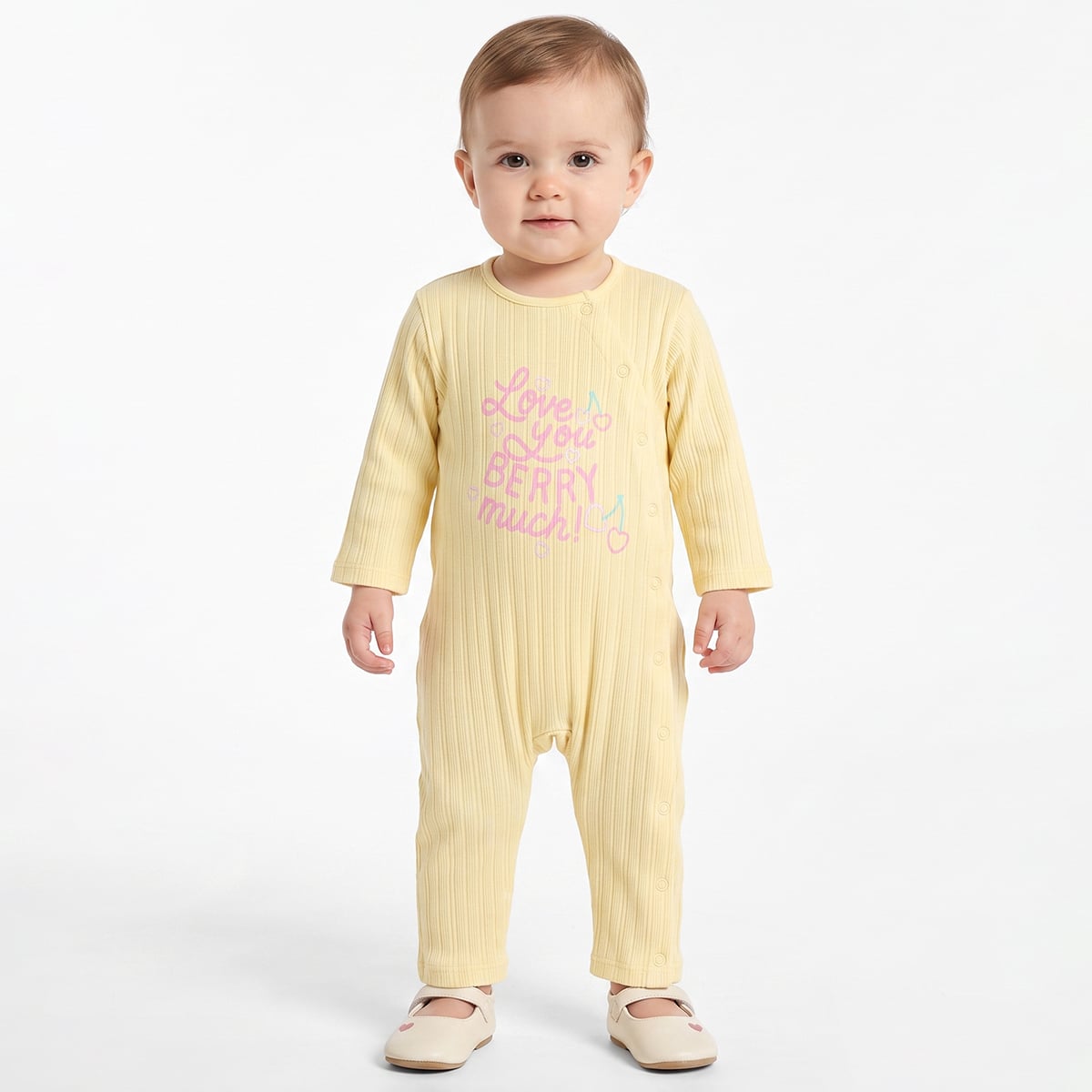 Baby Girls Yellow And Mint Green Cotton Blend Cherry And Floral Printed Rompers Pack of 2 Regular Fit Casual Wear