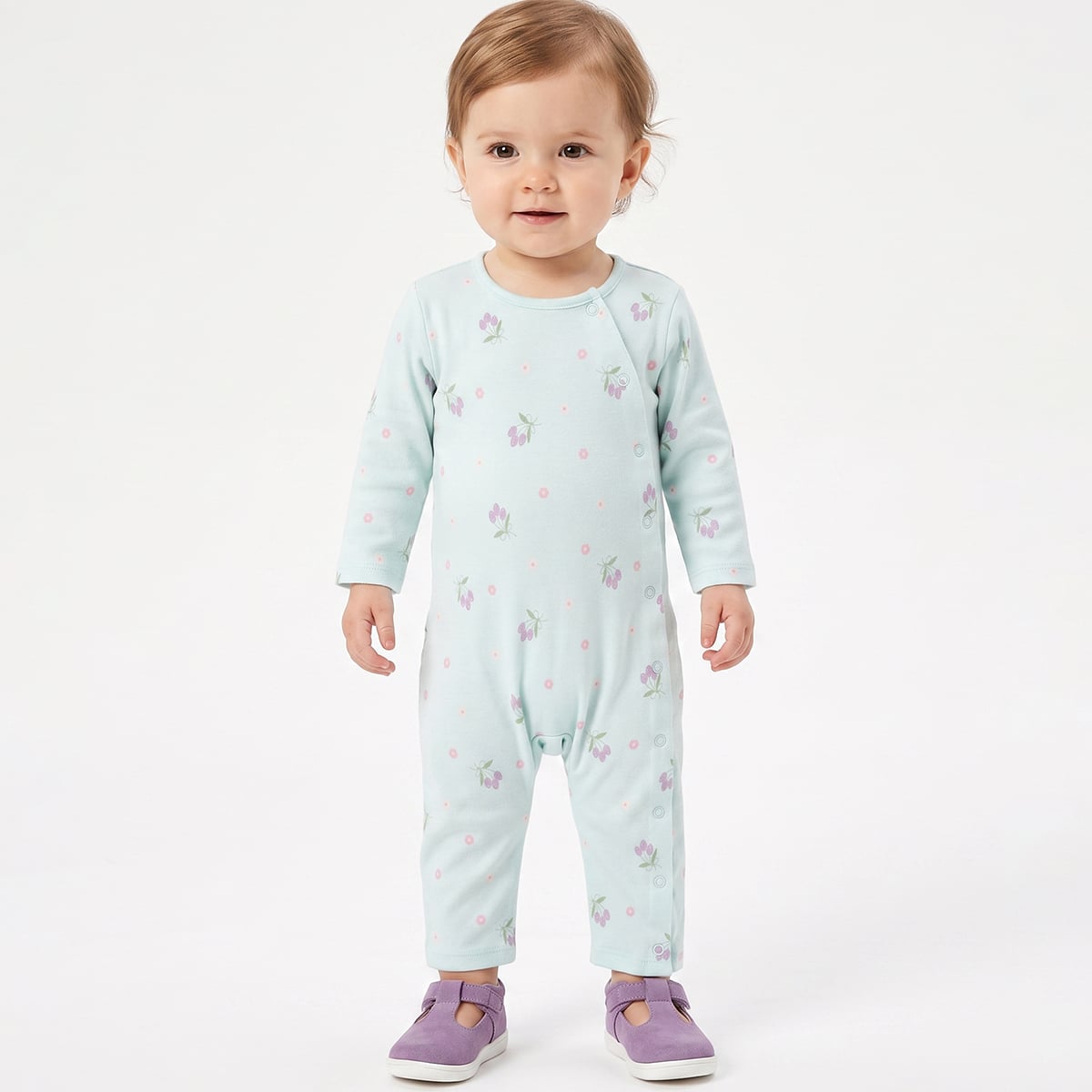Baby Girls Yellow And Mint Green Cotton Blend Cherry And Floral Printed Rompers Pack of 2 Regular Fit Casual Wear