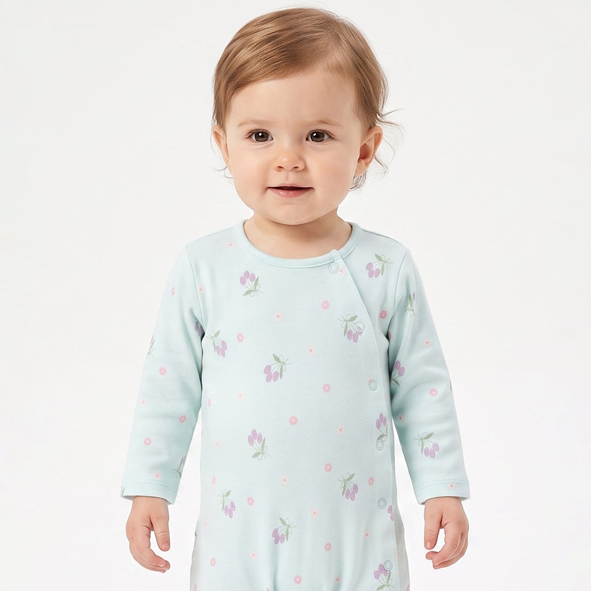 Baby Girls Yellow And Mint Green Cotton Blend Cherry And Floral Printed Rompers Pack of 2 Regular Fit Casual Wear