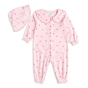 Baby Girls Pink Cotton Blend Heart Printed Romper With Cap Pack of 1 Regular Fit Casual Wear