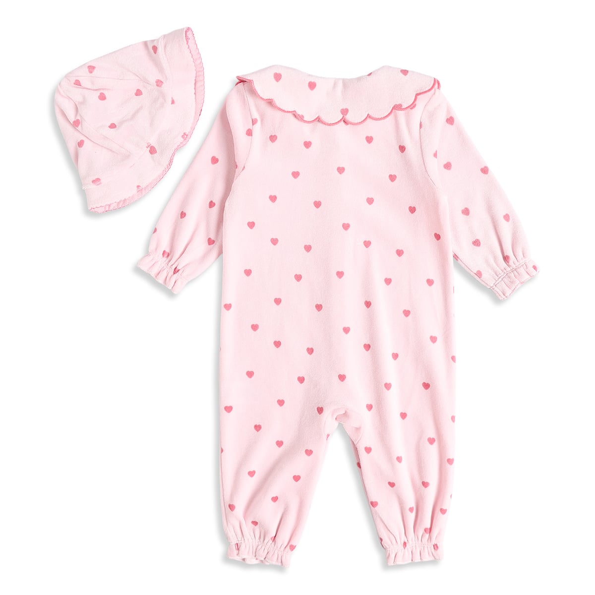 Baby Girls Pink Cotton Blend Heart Printed Romper With Cap Pack of 1 Regular Fit Casual Wear