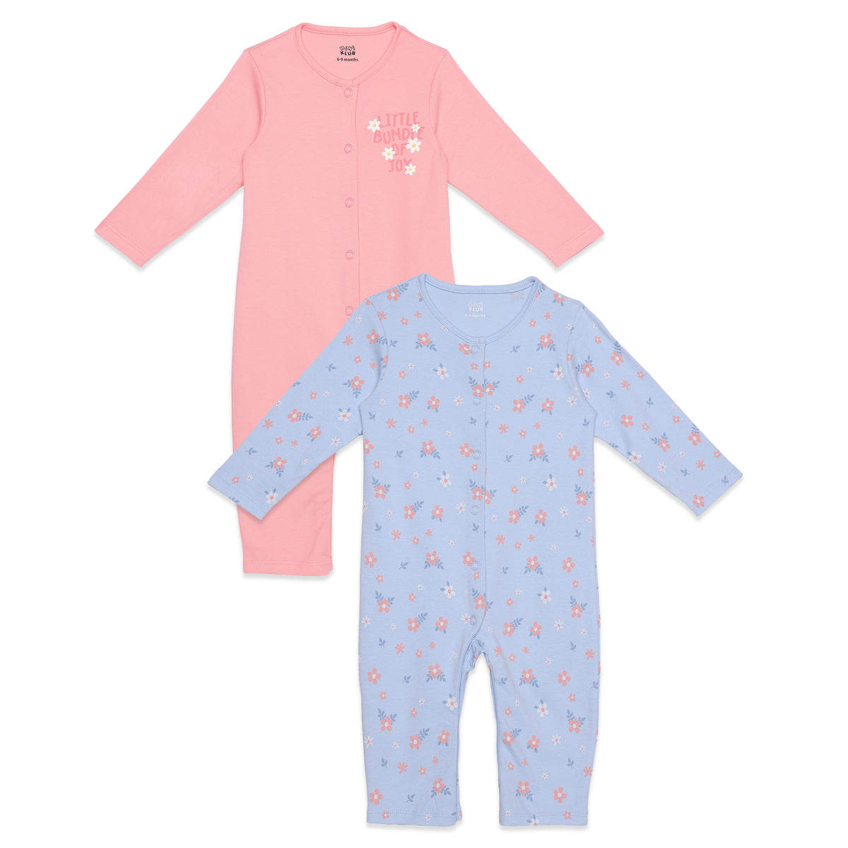 Baby Girls Pink and Blue Cotton Rompers Pack of 2 Regular Fit Casual Wear