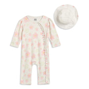 Baby Girls Off White Cotton Sleepsuit with Hat Regular Fit Casual Sleepsuit Set