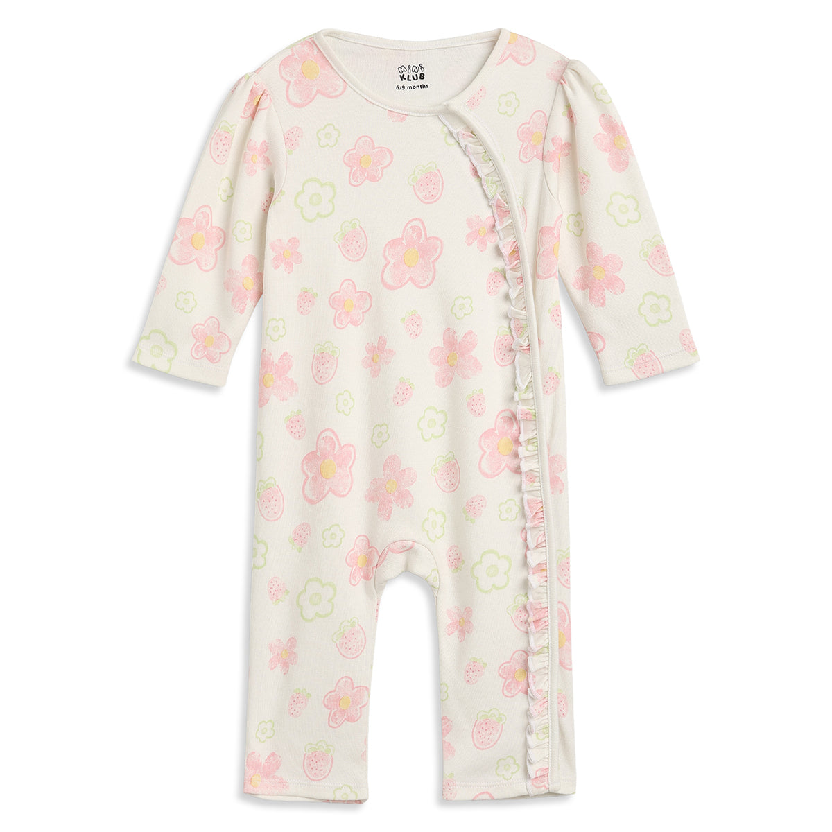 Baby Girls Off White Cotton Sleepsuit with Hat Regular Fit Casual Sleepsuit Set