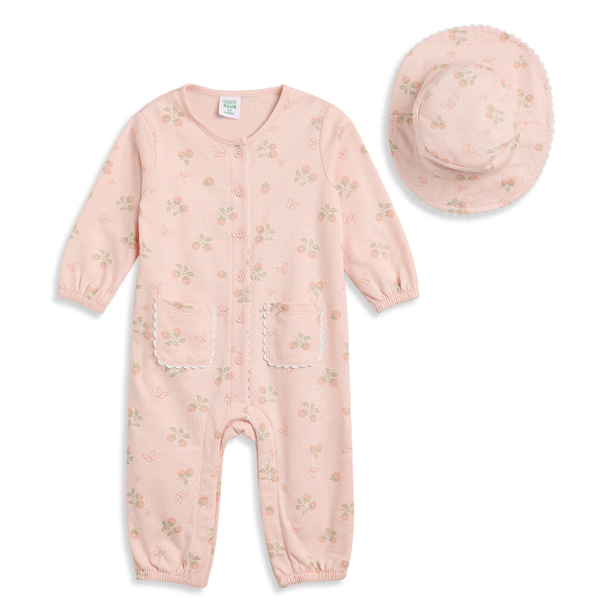Baby Girls Peach Cotton Sleepsuit with Hat Regular Fit.
