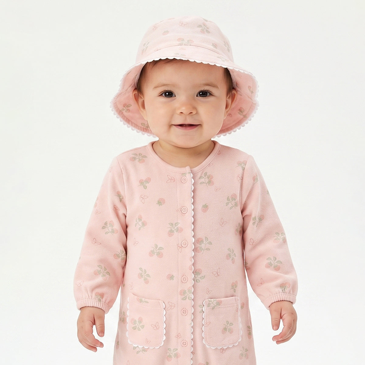 Baby Girls Peach Cotton Sleepsuit with Hat Regular Fit.