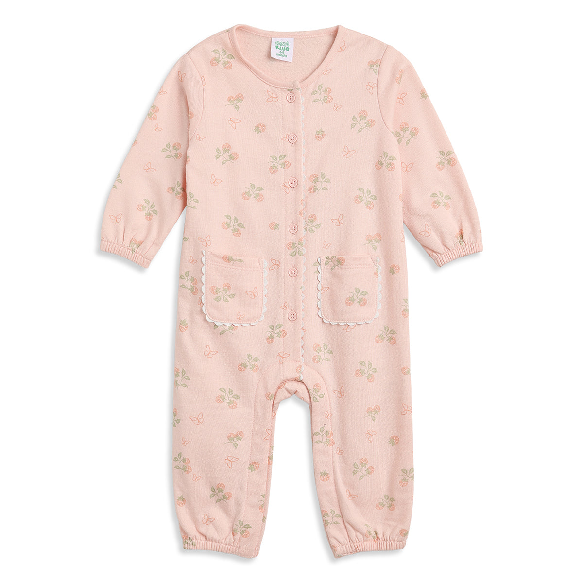 Baby Girls Peach Cotton Sleepsuit with Hat Regular Fit.