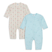 Baby Girls Blue and Cream Cotton Rompers Pack of 2 Printed Full Sleeve Regular Fit Casual Wear