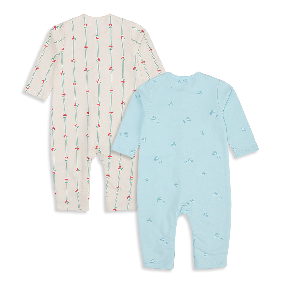 Baby Girls Blue and Cream Cotton Rompers Pack of 2 Printed Full Sleeve Regular Fit Casual Wear