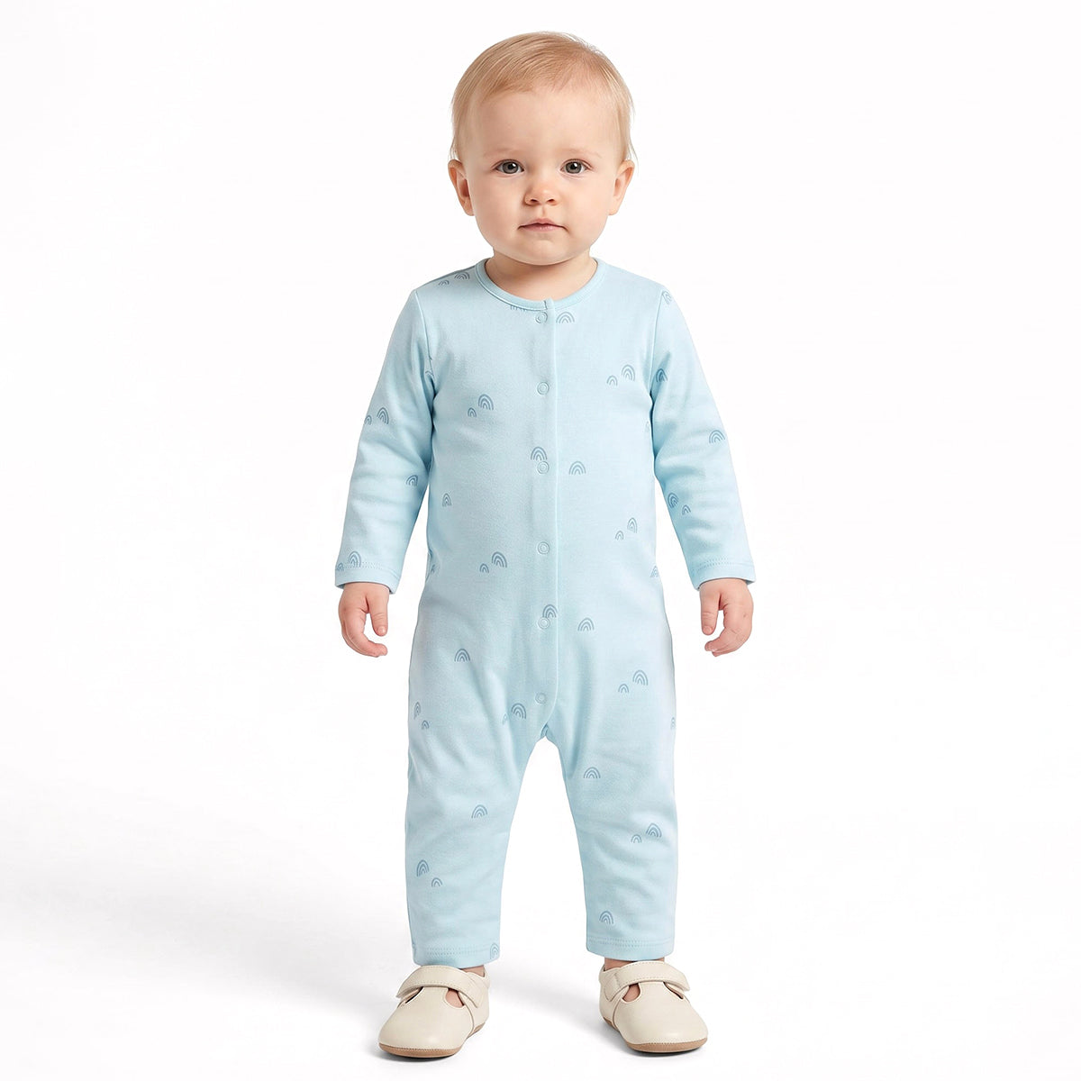 Baby Girls Blue and Cream Cotton Rompers Pack of 2 Printed Full Sleeve Regular Fit Casual Wear