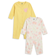 Baby Girls Yellow and Off White Cotton Sleepsuit Pack of 2 Regular Fit.
