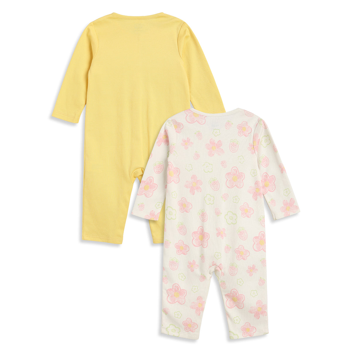 Baby Girls Yellow and Off White Cotton Sleepsuit Pack of 2 Regular Fit.