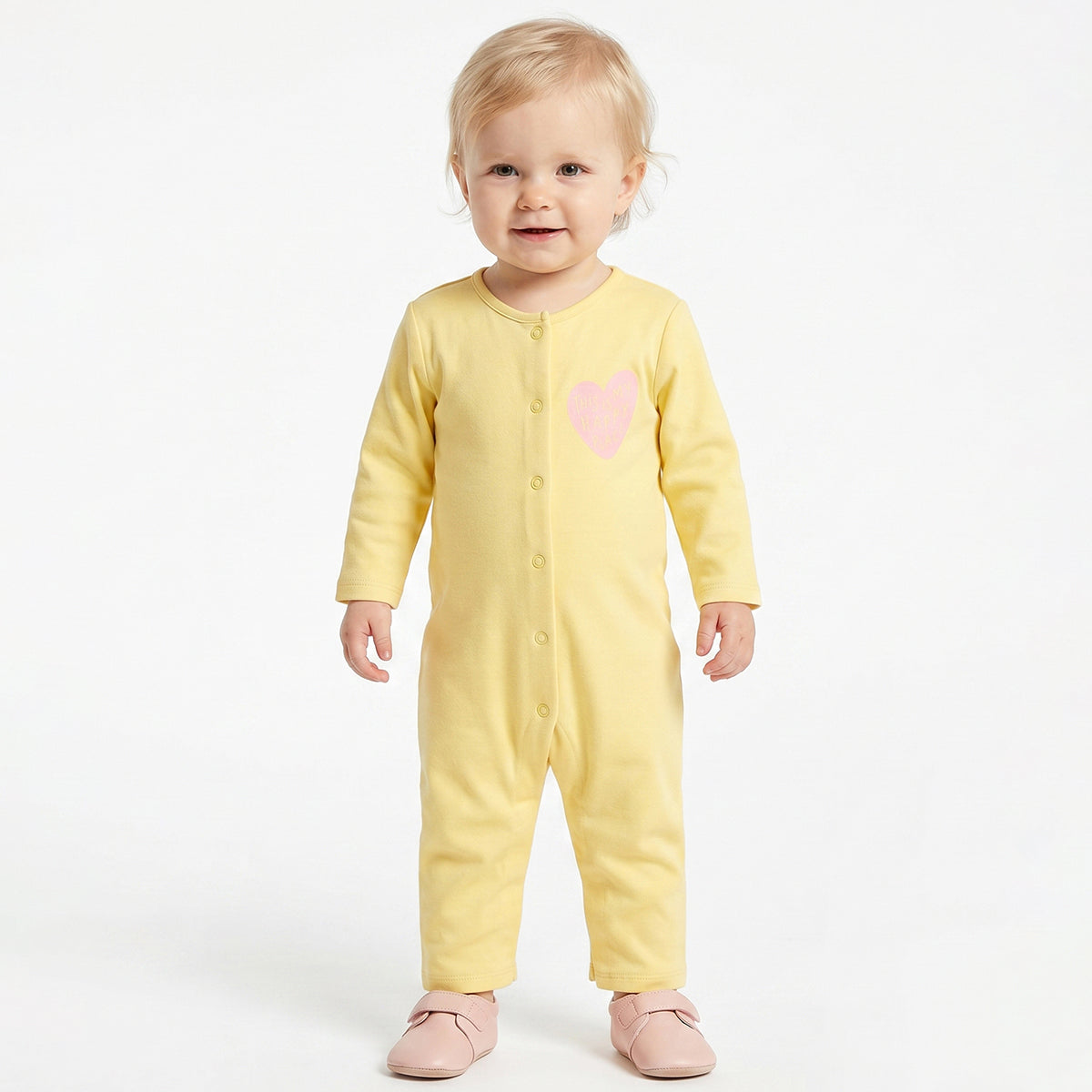 Baby Girls Yellow and Off White Cotton Sleepsuit Pack of 2 Regular Fit.