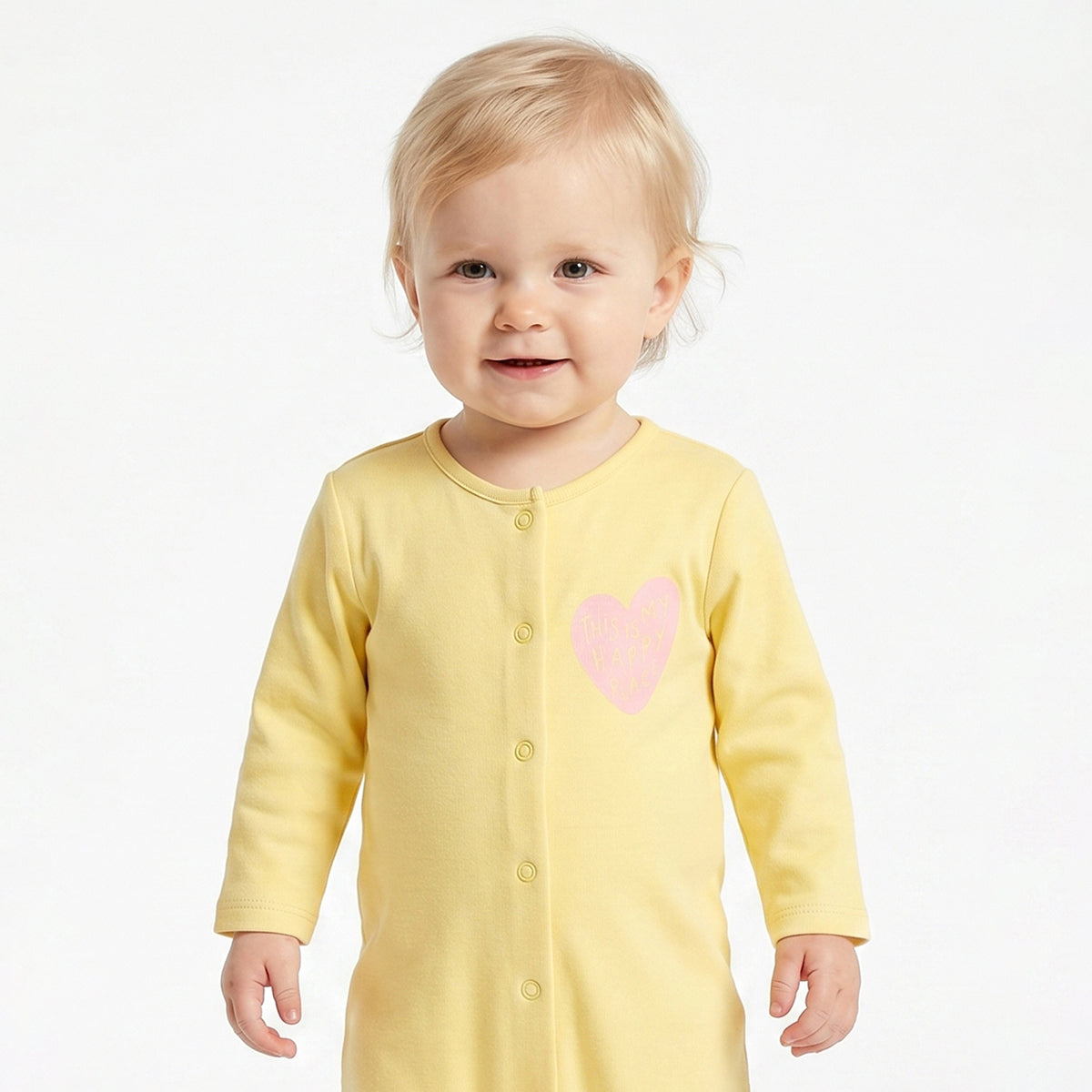 Baby Girls Yellow and Off White Cotton Sleepsuit Pack of 2 Regular Fit.