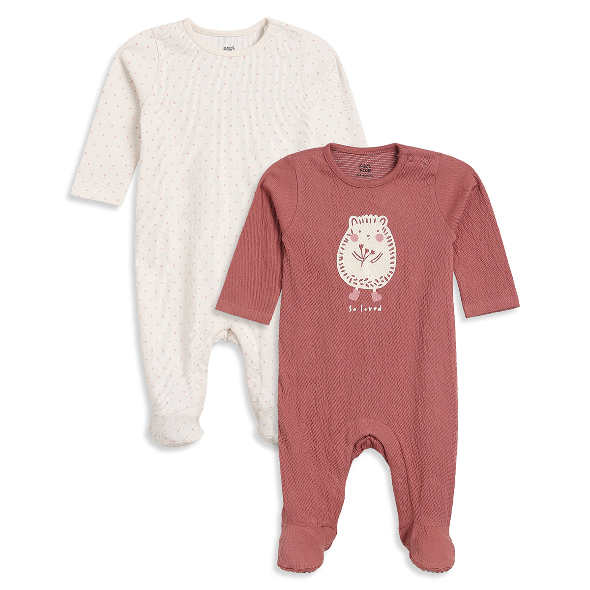 Baby Girls Cream Rust Cotton Sleepsuits Pack of 2 Regular Fit Sleepwear