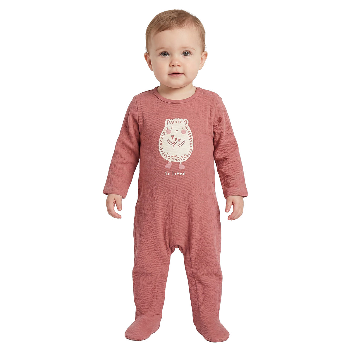 Baby Girls Cream Rust Cotton Sleepsuits Pack of 2 Regular Fit Sleepwear
