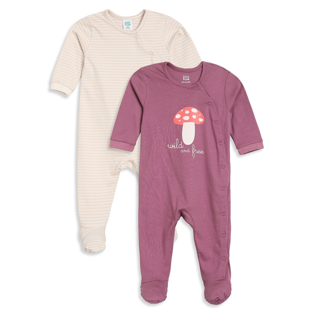 Baby Girls Mauve and Cream Sleepsuits Pack of 2 Regular Fit