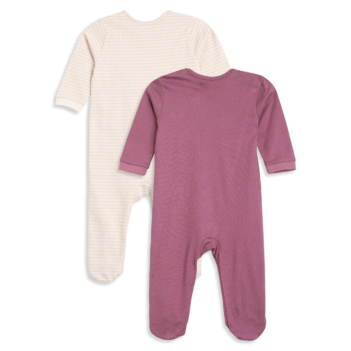 Baby Girls Mauve and Cream Sleepsuits Pack of 2 Regular Fit