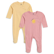 Baby Girls Yellow Pink Cotton Sleepsuits Pack of 2 Regular Fit Sleepwear