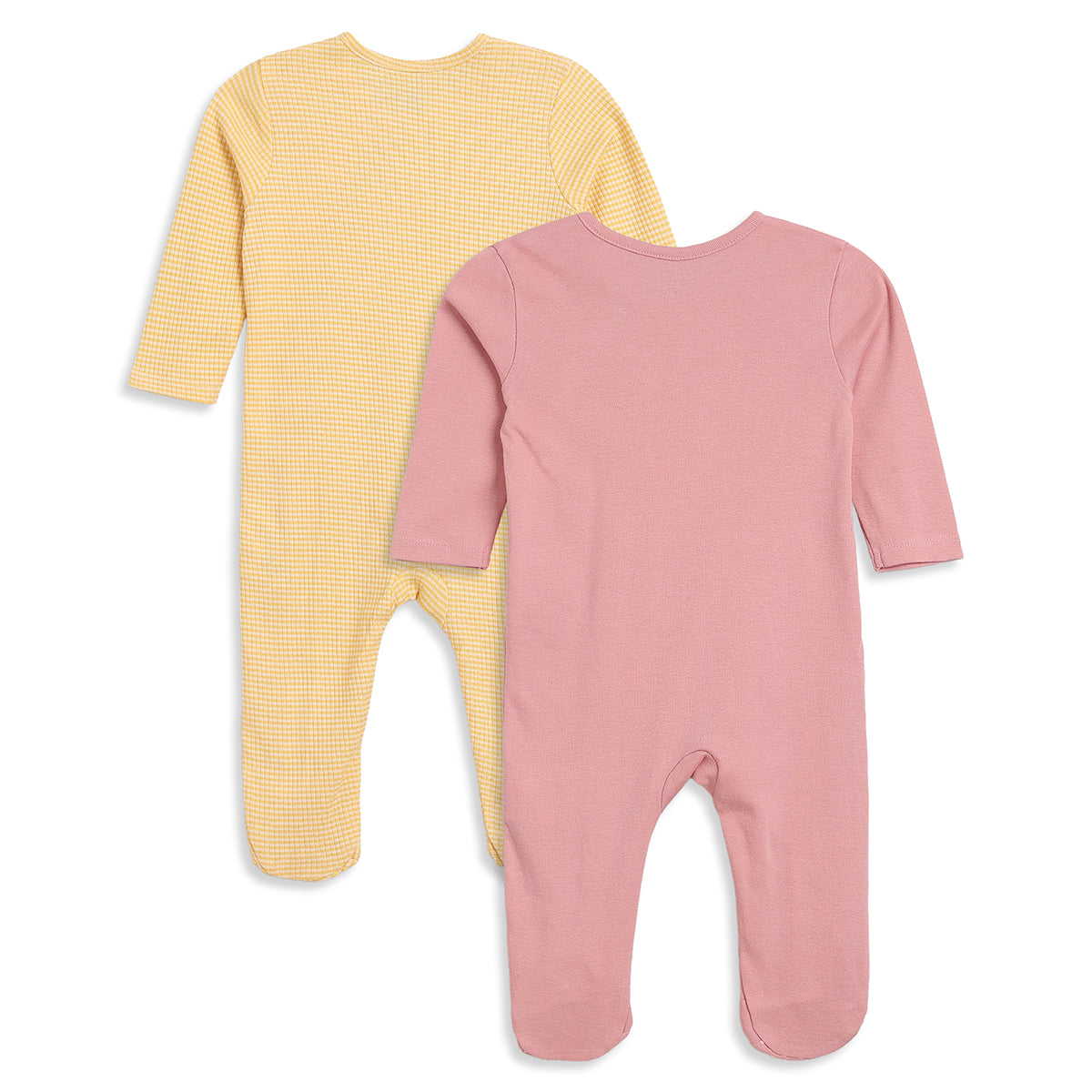 Baby Girls Yellow Pink Cotton Sleepsuits Pack of 2 Regular Fit Sleepwear