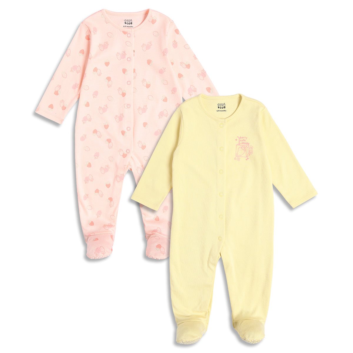Baby Girls Pink and Yellow Cotton Sleepsuit Pack of 2 Regular Fit.