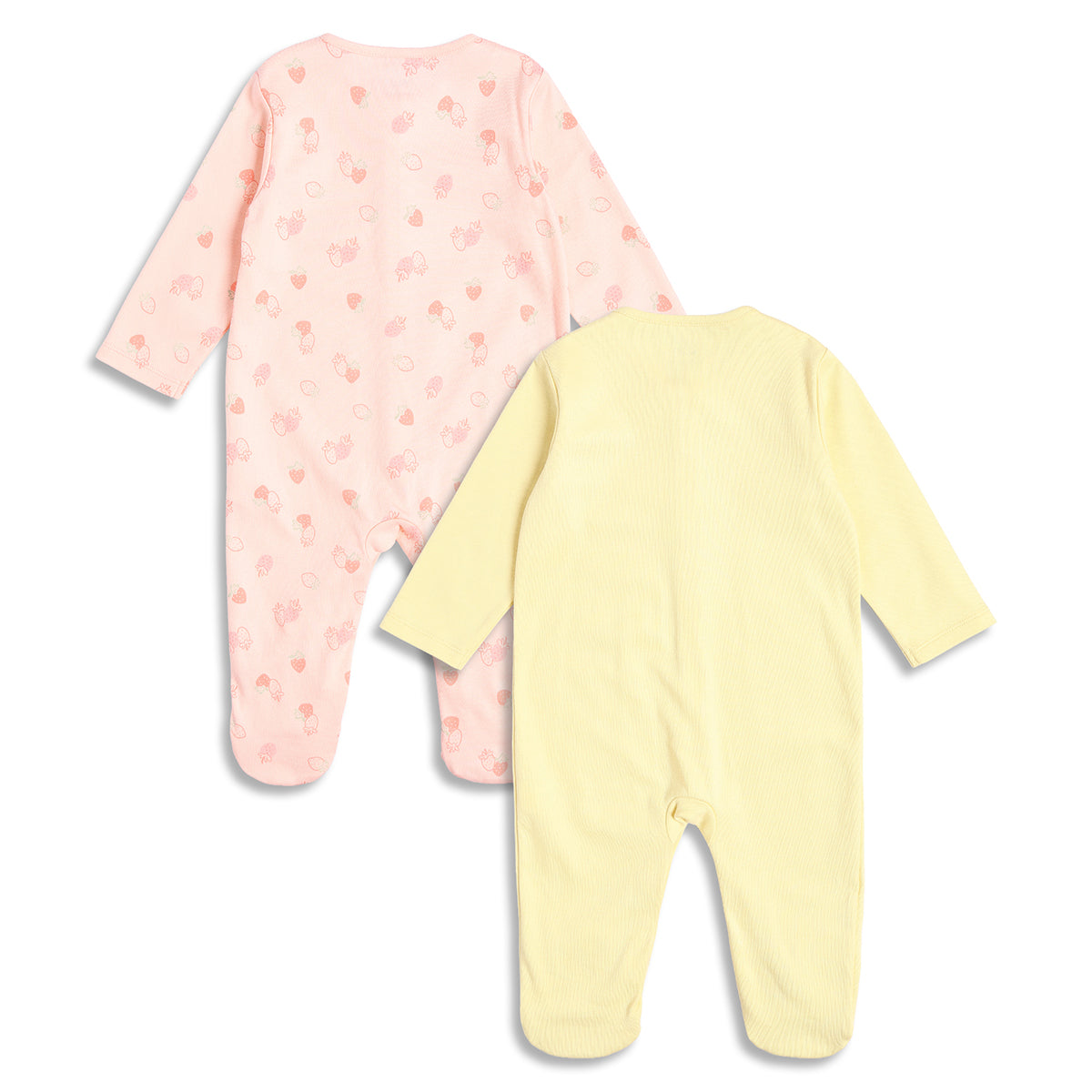 Baby Girls Pink and Yellow Cotton Sleepsuit Pack of 2 Regular Fit.
